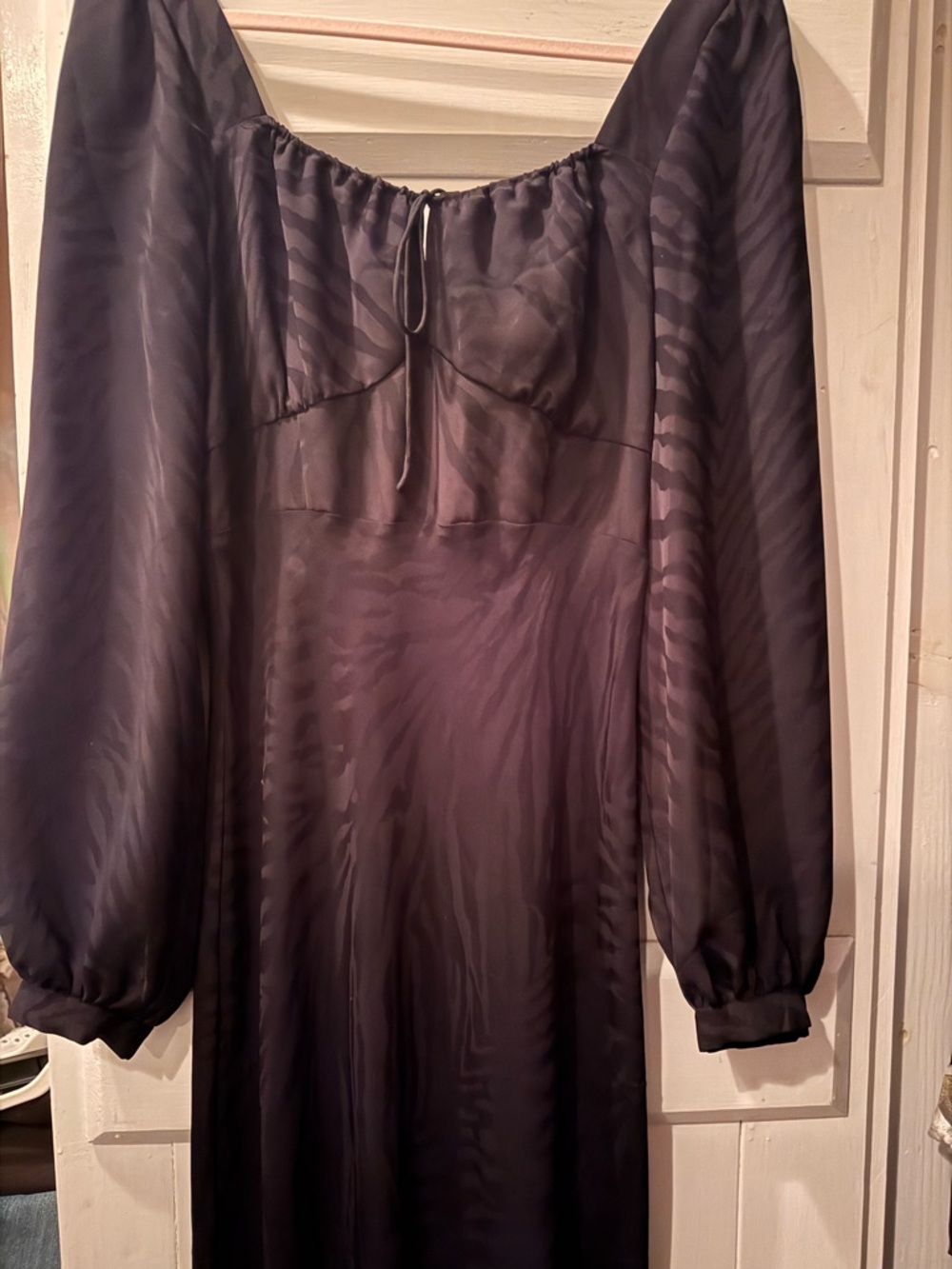 Favorite Daughter Black Sheer Maxi Dress with Subtle Zebra Pattern